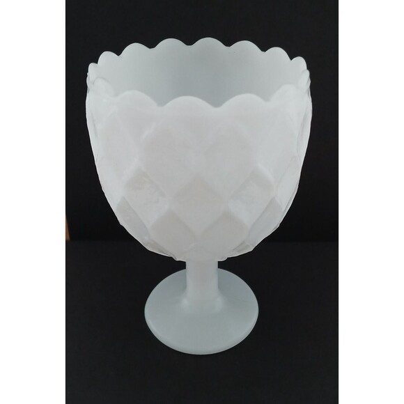 Vintage Anchor Hocking Textured Diamond Pattern White Milk Glass Stemmed Chalice - Picture 3 of 12